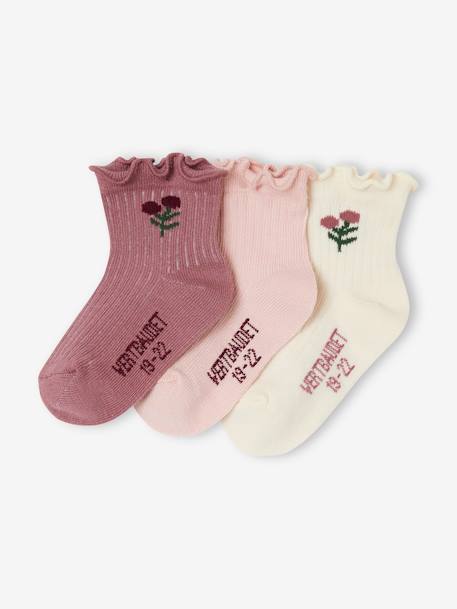 Bébé-Chaussettes, Collants-Lot 3 paires de chaussettes fleurs bébé fille
