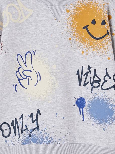 Sweat col rond graffitis garçon bleu nuit+gris chiné 6 - vertbaudet enfant 