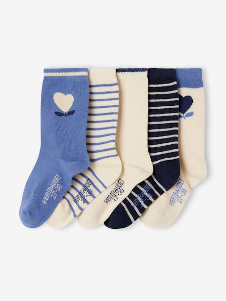 Lot 5 paires de chaussettes coeur fille beige+bleu chambray 3 - vertbaudet enfant 