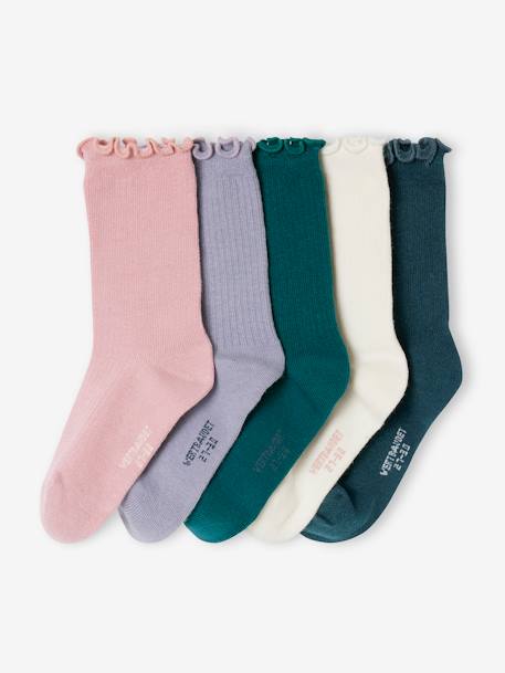 Fille-Sous-vêtement-Chaussettes-Lot de 5 paires de chaussettes fille en côtes