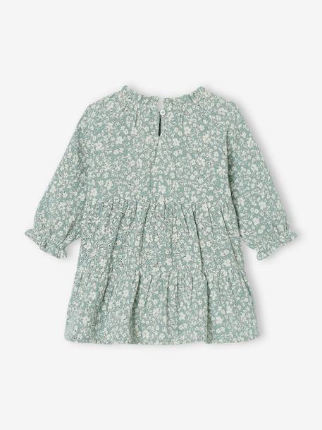 Robe à volants bébé fille en gaze de coton vert sauge+vieux rose 2 - vertbaudet enfant 