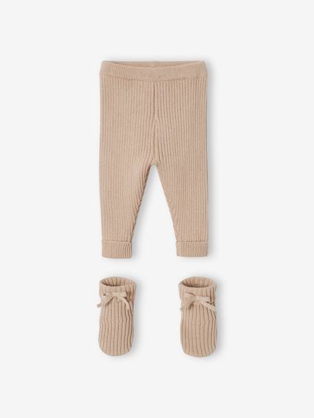 Pantalon en tricot + chaussons bébé beige 3 - vertbaudet enfant 