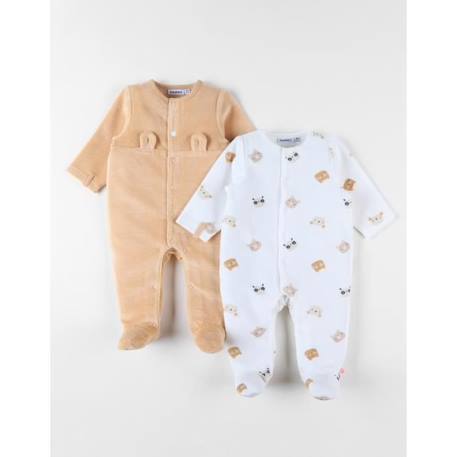 Ensemble de 2 pyjamas 1 pièce en velours écru/abricot BEIGE 1 - vertbaudet enfant 