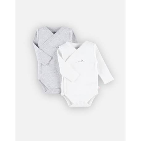 Set de 2 bodys croisés à manches longues GRIS+ROSE 1 - vertbaudet enfant 