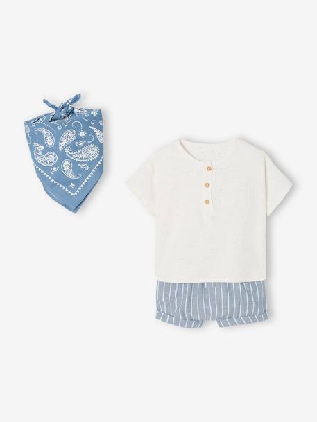 Ensemble bébé chemise + short + bandana bleu 1 - vertbaudet enfant 