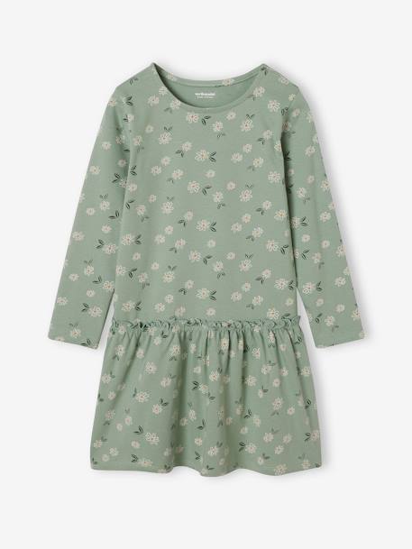 Robe Basics imprimée fille manches longues écru+rose poudré+vert de gris+vieux rose 12 - vertbaudet enfant 