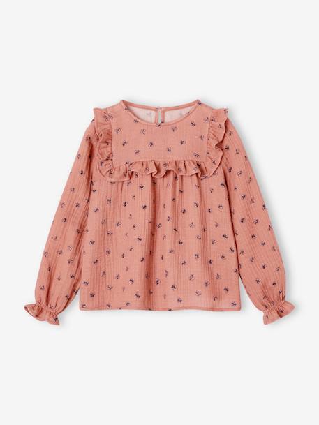 Blouse à volant en gaze de coton fille blush+écru+vert de gris 1 - vertbaudet enfant 