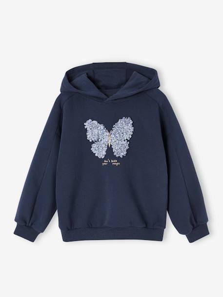 Sweat à capuche motif fantaisie fille marine+rose poudré 1 - vertbaudet enfant 