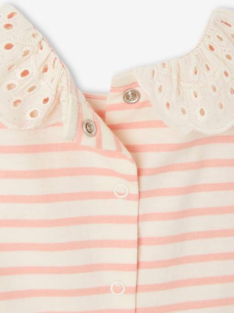 Tee-shirt rayé bébé fille col en broderie anglaise rose 3 - vertbaudet enfant 