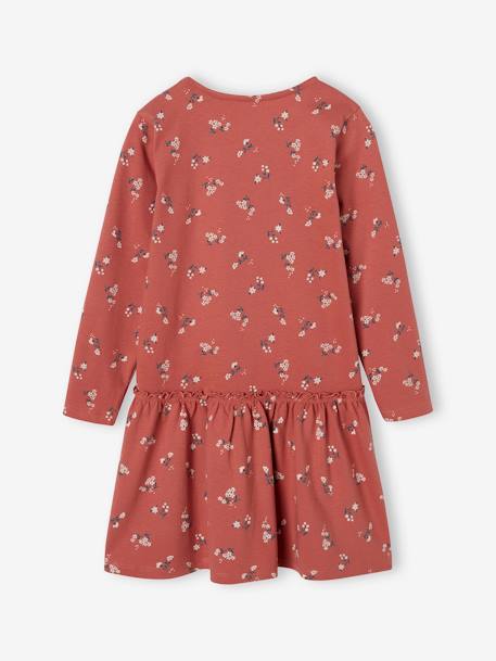 Robe Basics imprimée fille manches longues écru+rose poudré+vert de gris+vieux rose 19 - vertbaudet enfant 