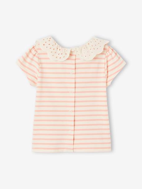 Tee-shirt rayé bébé fille col en broderie anglaise rose 4 - vertbaudet enfant 