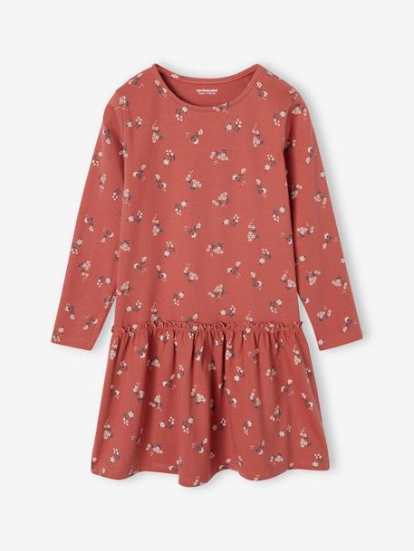 Robe Basics imprimée fille manches longues écru+marron imprimé+rose imprimé+rose poudré+vert de gris+vieux rose 31 - vertbaudet enfant 