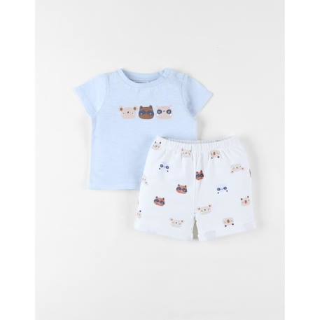 Bébé-Ensemble t-shirt + short imprimé animalier écru/bleu clair