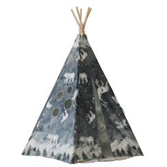 Jouet-Jeux d'imitation-Tipi enfant MOI MILI - Ciel nocturne - Tissu 100% coton et tiges de pin - 120 x 170 cm