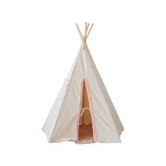 Jouet-Jeux d'imitation-Tentes et tipis-Tipi enfant Moi Mili 'Fluffy Pompoms' - Blanc - 120x170cm - Tissu 100% coton et tiges de pin