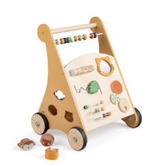 Jouet-Chariot de marche en bois Faune avec planche d'activités - Trotteur bébé - Sebra