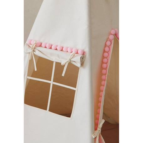 Tipi enfant Moi Mili 'Fluffy Pompoms' - Blanc - 120x170cm - Tissu 100% coton et tiges de pin BLANC 2 - vertbaudet enfant 