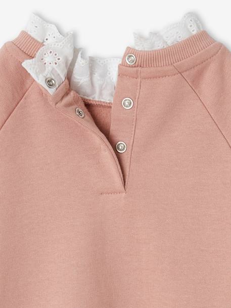 Robe en molleton col en broderie anglaise fille blush+vert de gris 4 - vertbaudet enfant 