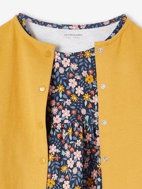 Ensemble fille cardigan et robe imprimée fleurs moutarde+rose+vert émeraude 8 - vertbaudet enfant 