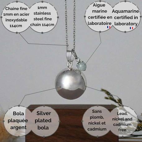 Bola de grossesse argent lisse pierre naturelle avec chaîne - Lithothérapie Aigue Marine Béryl - plaquée argent - coffret cadeau BLANC 4 - vertbaudet enfant 