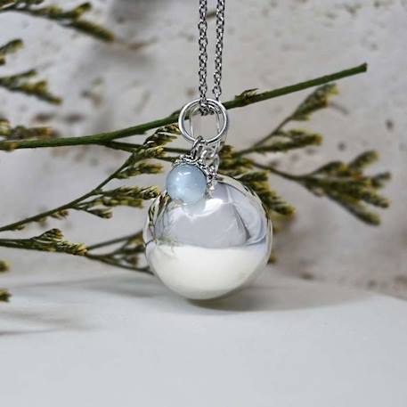 Bola de grossesse argent lisse pierre naturelle avec chaîne - Lithothérapie Aigue Marine Béryl - plaquée argent - coffret cadeau BLANC 2 - vertbaudet enfant 