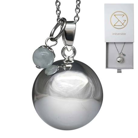 Bola de grossesse argent lisse pierre naturelle avec chaîne - Lithothérapie Aigue Marine Béryl - plaquée argent - coffret cadeau BLANC 1 - vertbaudet enfant 