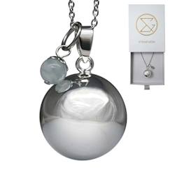 Vêtements de grossesse-Bijoux-Bola de grossesse argent lisse pierre naturelle avec chaîne - Lithothérapie Aigue Marine Béryl - plaquée argent - coffret cadeau