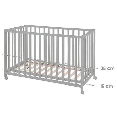 Lit Bébé Pliant en Bois Massif ROBA - Fold Up - Hauteur Réglable - Roulettes à Freins - Taupe GRIS 6 - vertbaudet enfant 