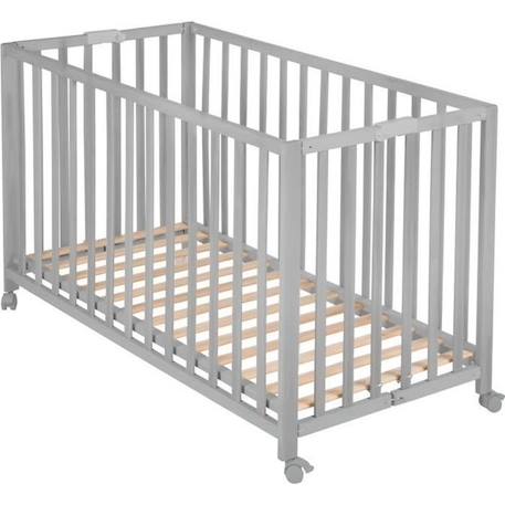 Lit Bébé Pliant en Bois Massif ROBA - Fold Up - Hauteur Réglable - Roulettes à Freins - Taupe GRIS 1 - vertbaudet enfant 