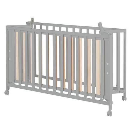 Lit Bébé Pliant en Bois Massif ROBA - Fold Up - Hauteur Réglable - Roulettes à Freins - Taupe GRIS 3 - vertbaudet enfant 