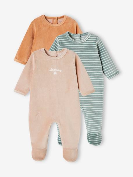 Lot de 3 dors-bien en velours bébé BASICS Lot camel+Lot cappuccino+Lot rose poudré 1 - vertbaudet enfant 