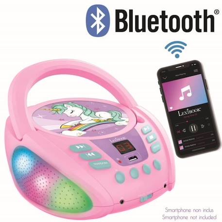 Lecteur CD Portable Bluetooth Licorne avec Effets Lumineux et USB ROSE 3 - vertbaudet enfant 