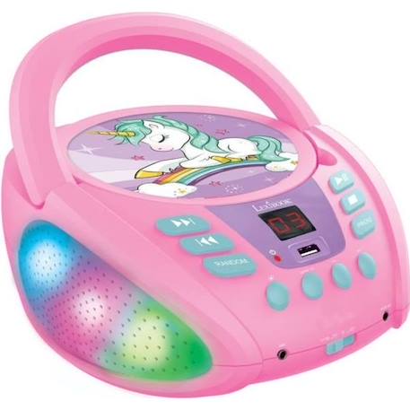 Lecteur CD Portable Bluetooth Licorne avec Effets Lumineux et USB ROSE 1 - vertbaudet enfant 