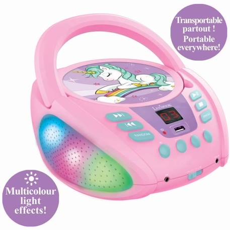 Lecteur CD Portable Bluetooth Licorne avec Effets Lumineux et USB ROSE 2 - vertbaudet enfant 