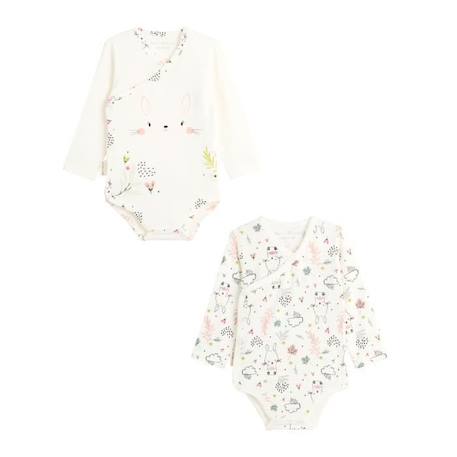 Bébé-Lot de 2 bodies bébé manches longues ouverture croisée Happy Bunny