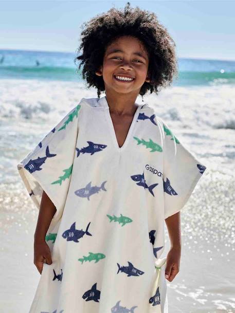 Poncho de bain enfant REQUINS personnalisable, avec coton recyclé blanc imprimé 1 - vertbaudet enfant 