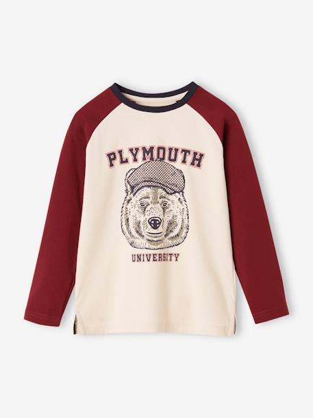 Tee-shirt motif ours manches raglan contrastées bordeaux 1 - vertbaudet enfant 