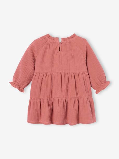 Robe à volants bébé fille en gaze de coton vert sauge+vieux rose 6 - vertbaudet enfant 