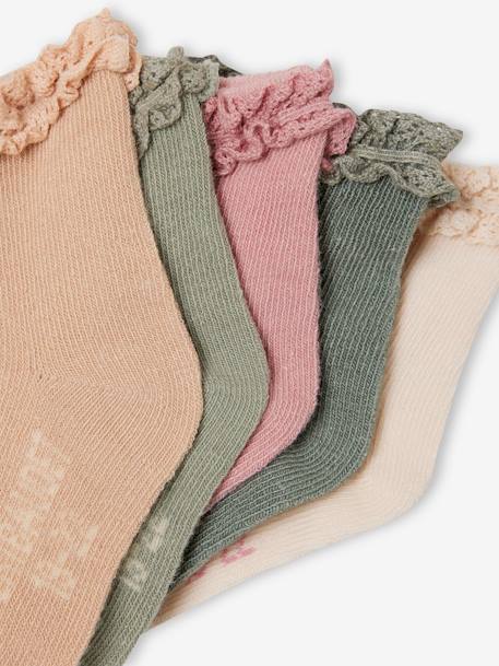 Lot de 5 paires de mi-chaussettes dentelle bébé argile+pêche 2 - vertbaudet enfant 