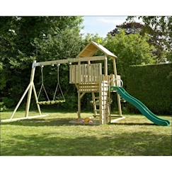 -Aire De Jeux Bois Kingswood Tp Toys Tour / Echelle / Plateforme / Bac A Sable / Toboggan / Balancoire / Fauteuil Bebe H.306 Cm