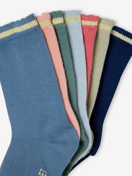 Lot de 7 paires de mi-chaussettes fille lurex BASICS abricot+bleu+rose 4 - vertbaudet enfant 