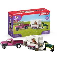 Jouet-Jeux d'imagination-Pick-up avec remorque pour cheval, coffret figurines schleich avec 38 éléments dont 1 cheval inclus, Schleich 42346 Horse Club