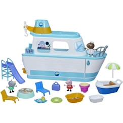 Jouet-Jeux d'imagination-Figurines, mini mondes, héros et animaux-Figurine Le bateau de croisière de Peppa, coffret de jeu à étages avec 17 pièces, jouets préscolaires Peppa Pig, dès 3 ans