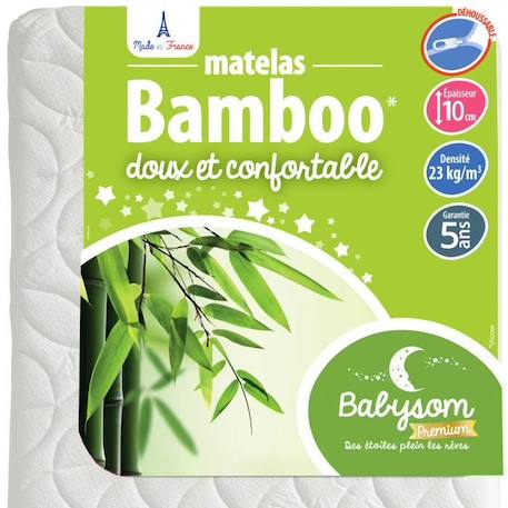 Matelas Enfant/Bébé Bamboo - Babysom - 70x140 cm - Déhoussable - Sans Traitement Chimique - Épaisseur 10 cm BLANC 1 - vertbaudet enfant 