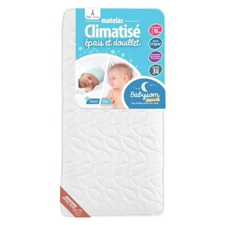 Matelas Bébé Climatisé - BABYSOM - 60x120 cm - Réversible - Anti-acarien - Épaisseur 10 cm BLANC 2 - vertbaudet enfant 