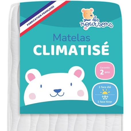 LES NOURSONS - Matelas Bébé Climatisé - 70x140 cm - 1 face Été fraîche / 1 face Hiver ouatinée - Oeko Tex® - Fabrication Française BLANC 1 - vertbaudet enfant 