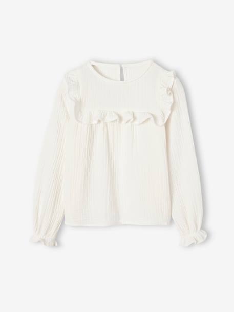 Blouse à volant en gaze de coton fille blush+écru+vert de gris 5 - vertbaudet enfant 