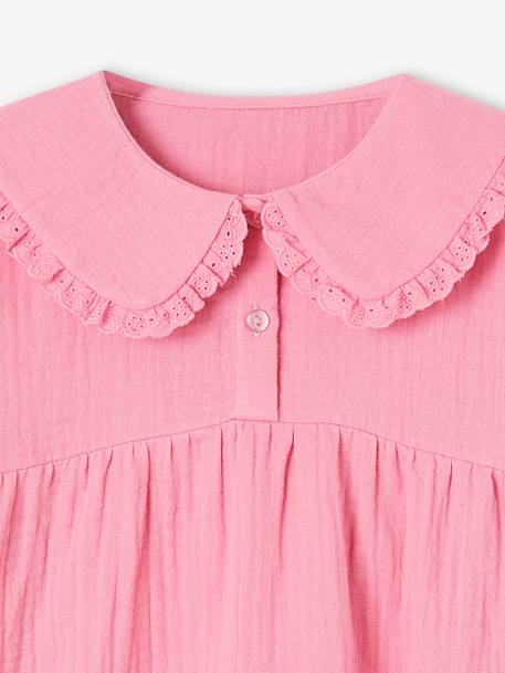 Blouse en gaze col Claudine fantaisie fille bleu grisé+vieux rose 6 - vertbaudet enfant 