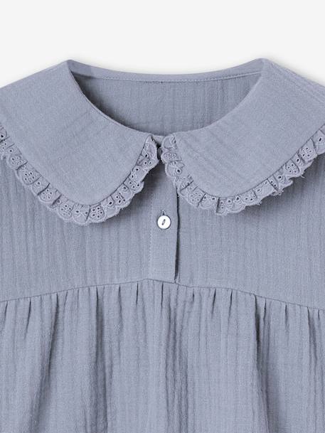 Blouse en gaze col Claudine fantaisie fille bleu grisé+vieux rose 3 - vertbaudet enfant 