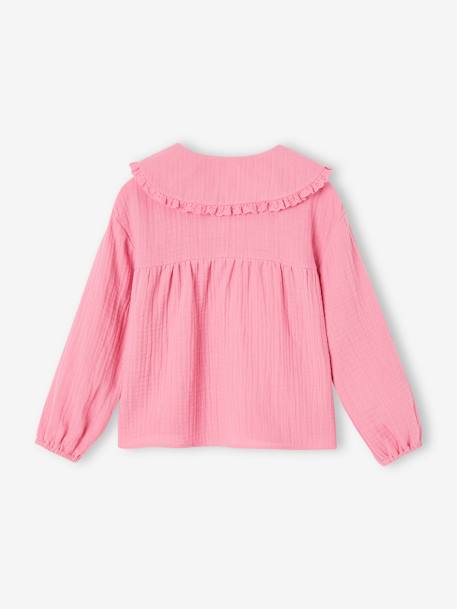 Blouse en gaze col Claudine fantaisie fille bleu grisé+vieux rose 5 - vertbaudet enfant 